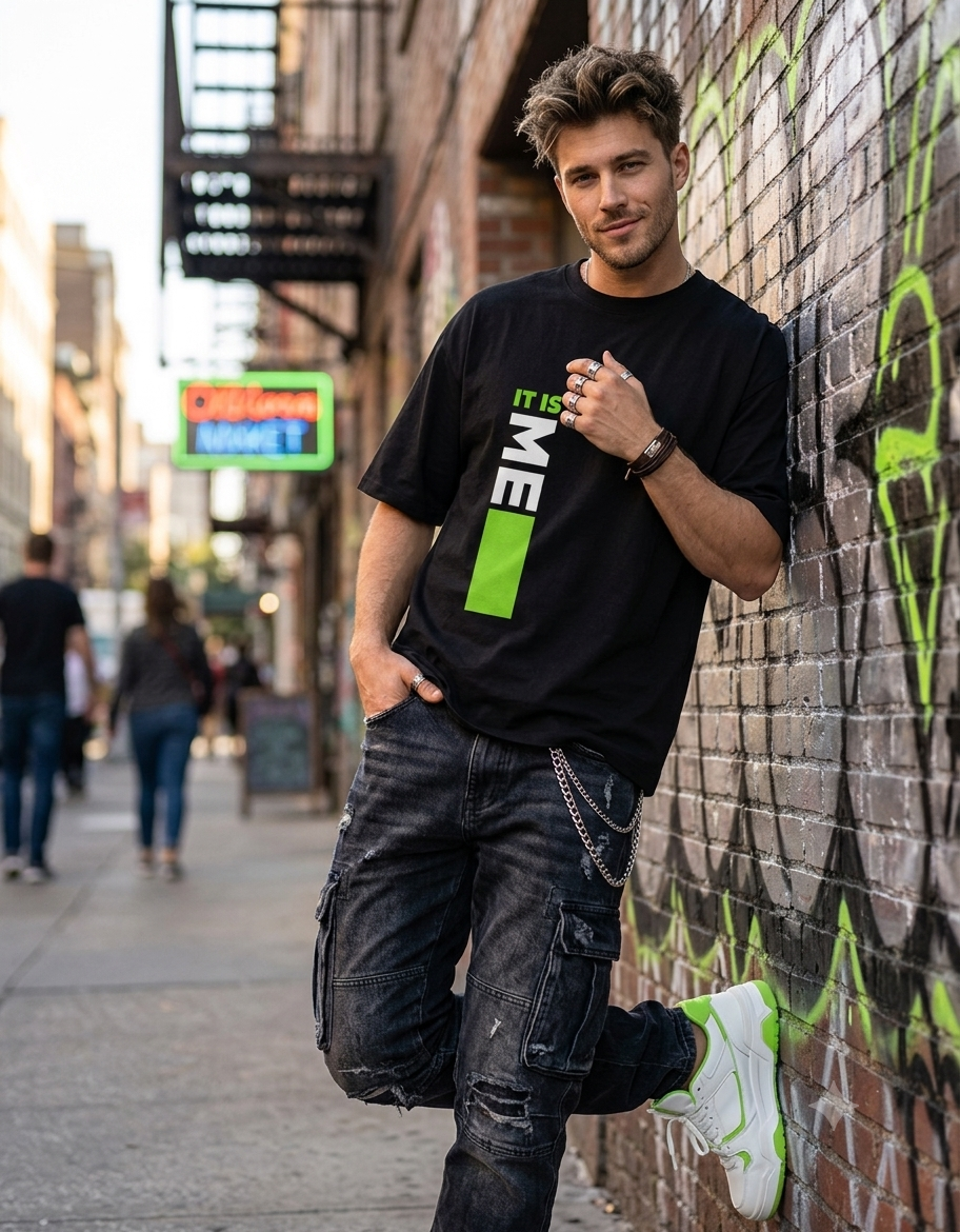 Men's Oversized Graphic T-Shirt | Black Streetwear Tee - "IT IS ME"